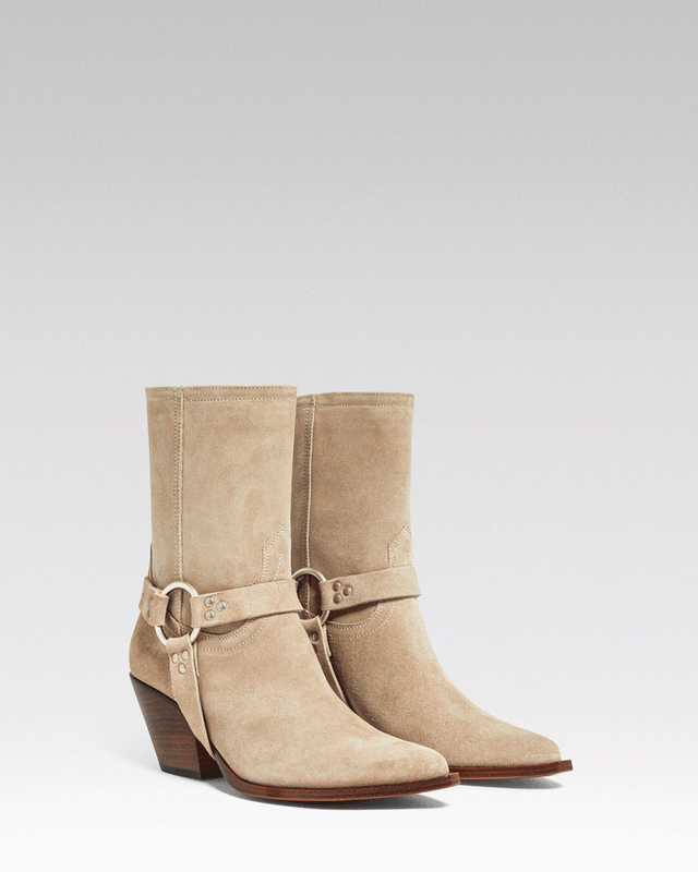 ATOKA BELT  Women's Ankle Boots in Sand Suede | Leather Harness